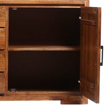 Junado® Sideboard Sarah, massives Akazienholz, mit 2 Türen und 4 Schubladen, Metallgriffe