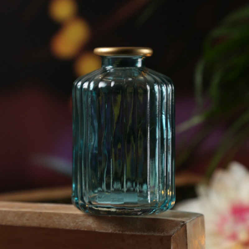 MARELIDA Dekovase Mini Glas Vase mit Rillen für Blumen Glasflasche mit Goldrand blau (1 St)