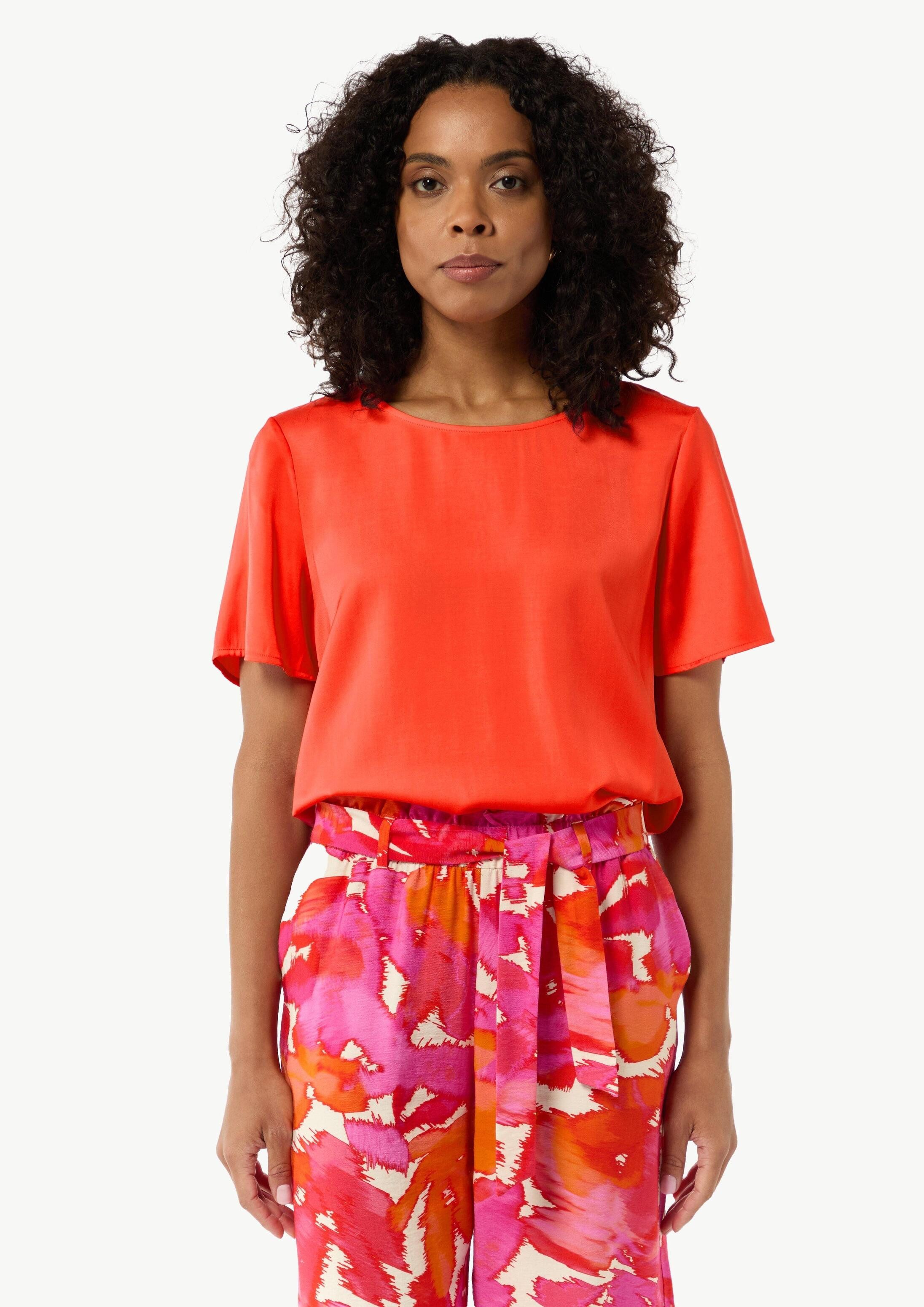 comma Kurzarmbluse Bluse Fließendes Shirt aus Satin im Relaxed Fit