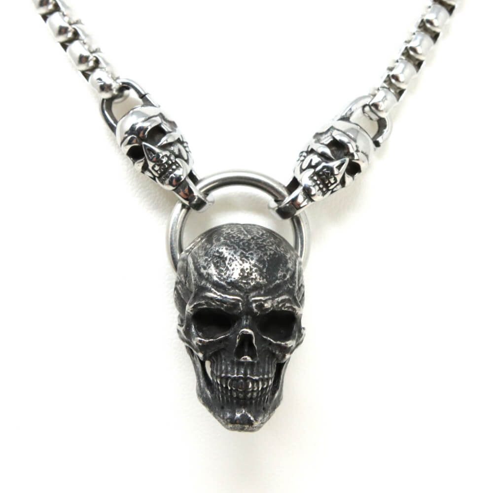 Kette mit Anhänger Halskette Edelstahlkette 316L MASSIV SKULL 05-02