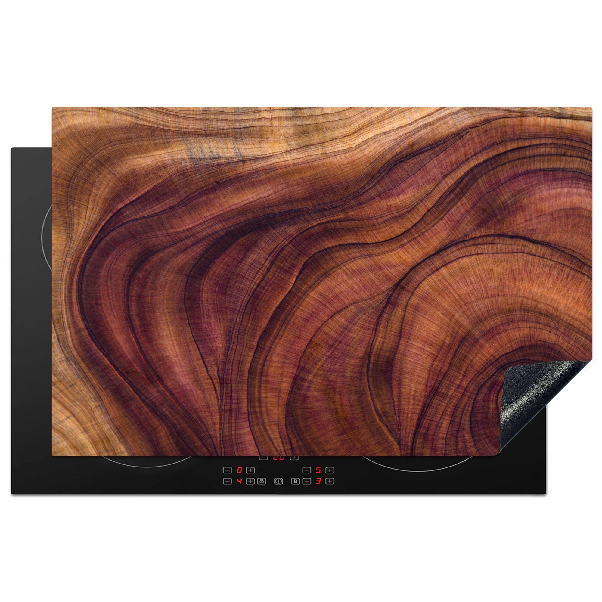MuchoWow Herdblende-/Abdeckplatte Glatte Holzstruktur aus geschwungenen Linien, Vinyl, (1 tlg), 81x52 cm, Induktionskochfeld Schutz für die küche, Ceranfeldabdeckung
