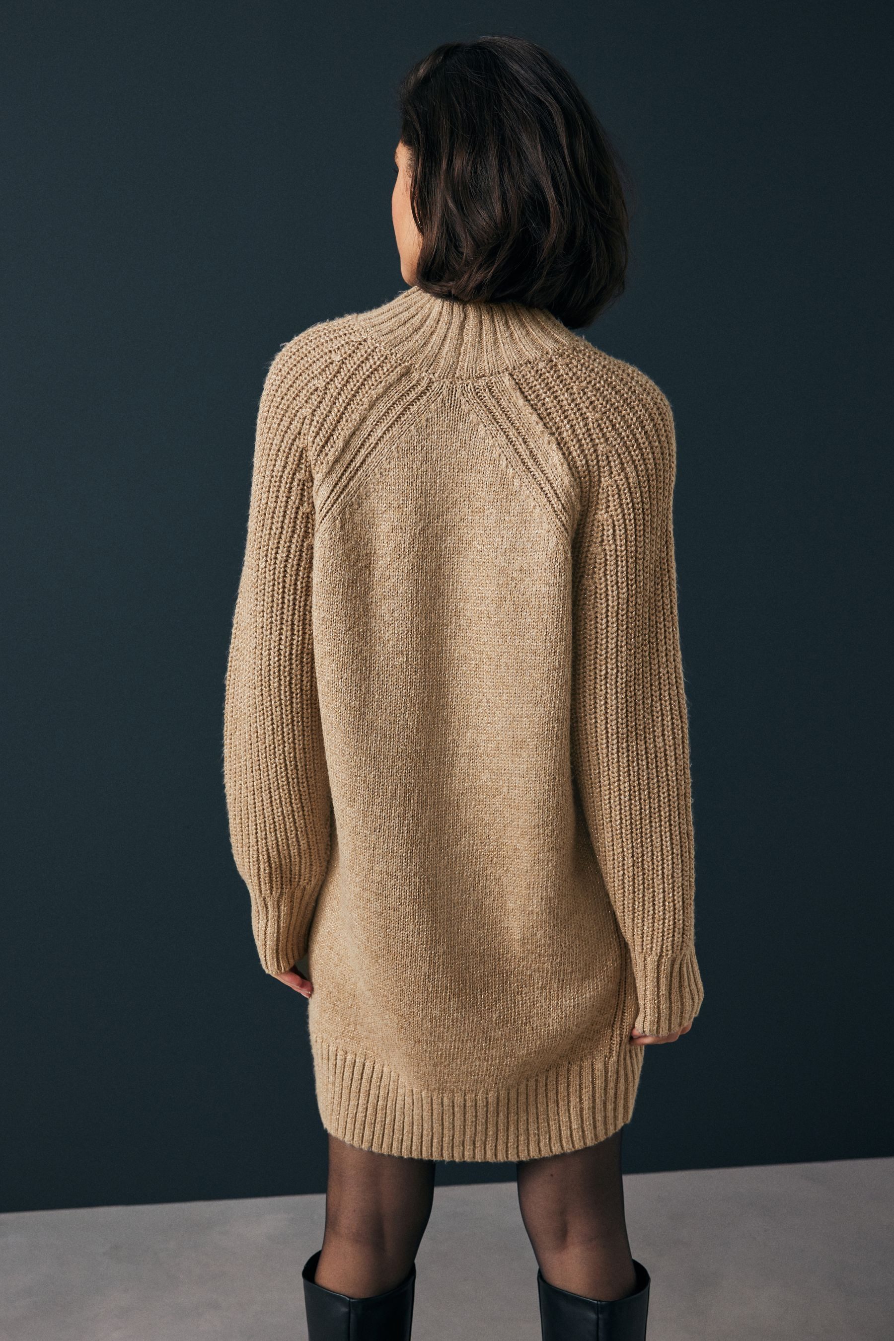 Next Strickkleid Glitzerndes Mini-Pulloverkleid mit Stehkragen günstig online kaufen