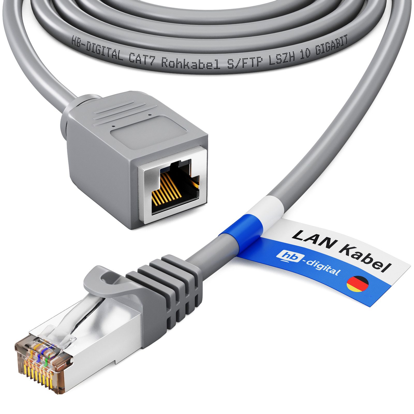 HB-DIGITAL LAN Kabel Verlängerung Patchkabel RJ45 CAT 7 S/FTP PiMF LSZH Netzwerkkabel, RJ45 (8P8C), RJ45 (1000 cm), Pins Vergoldet 3µ