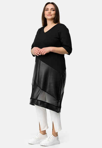 Kekoo A-Linien-Kleid Tunikakleid mit Tülleinsatz & Lederimitateinsatz 'Velia'