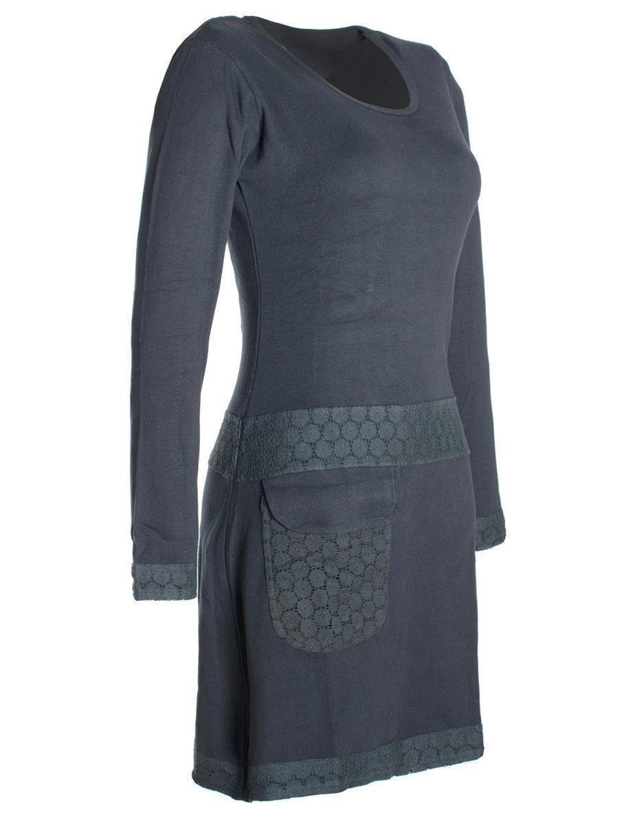 Vishes Tunikakleid Langarm Shirt Kleid Jersey Hippie Blumen Sidebag Boho, Goa, Elfen Style