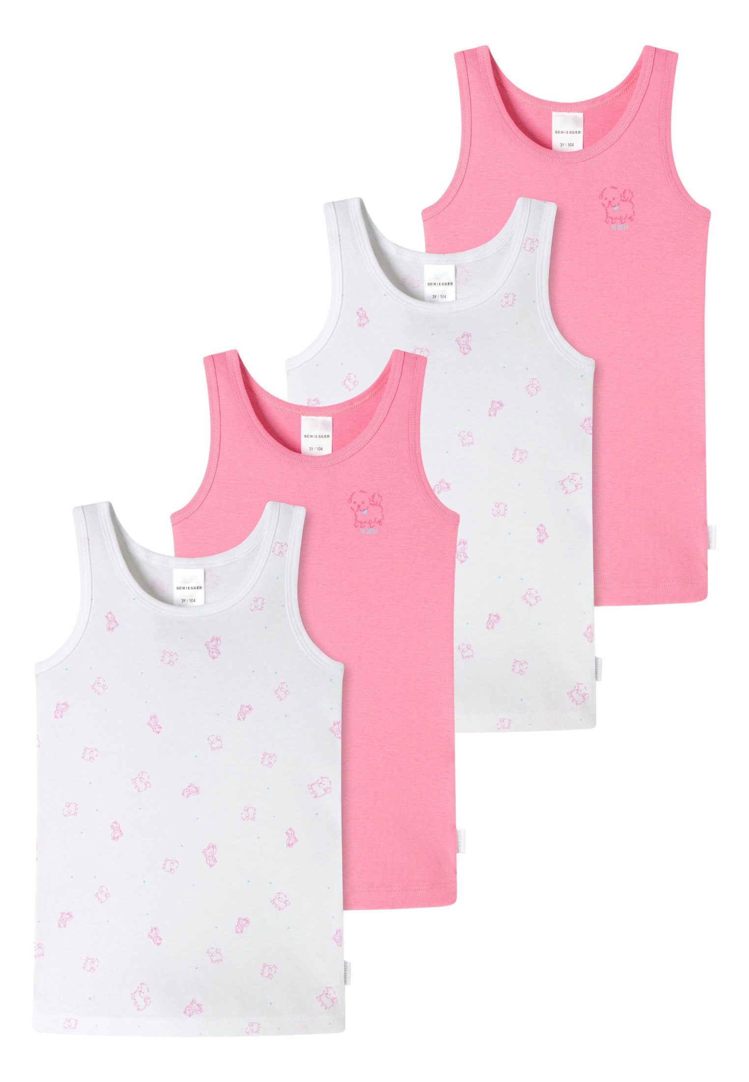 Schiesser Unterhemd 4er Pack Kids Girls Feinripp Organic Cotton (Spar-Set, 4-St) Unterhemd / Tanktop - Baumwolle - Mit tonalem Einfass an Hals und Arm