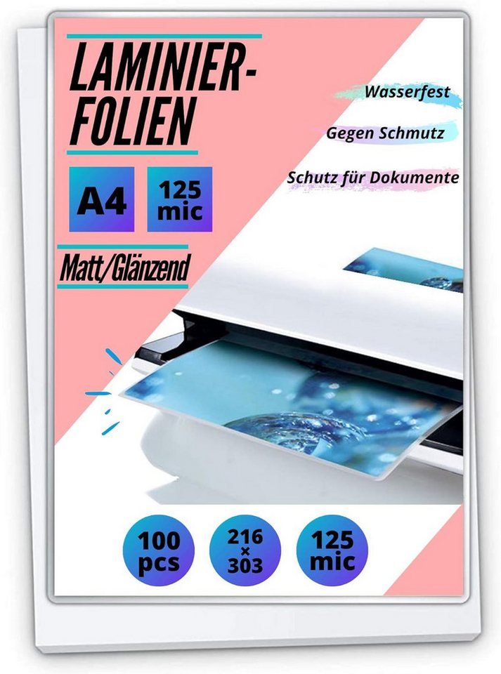 MK Vertriebs KG Schutzfolie 100 Laminierfolien DIN A3/A4/A5/A6, 80/100/125/175/250 mic, Ausführung wählbar