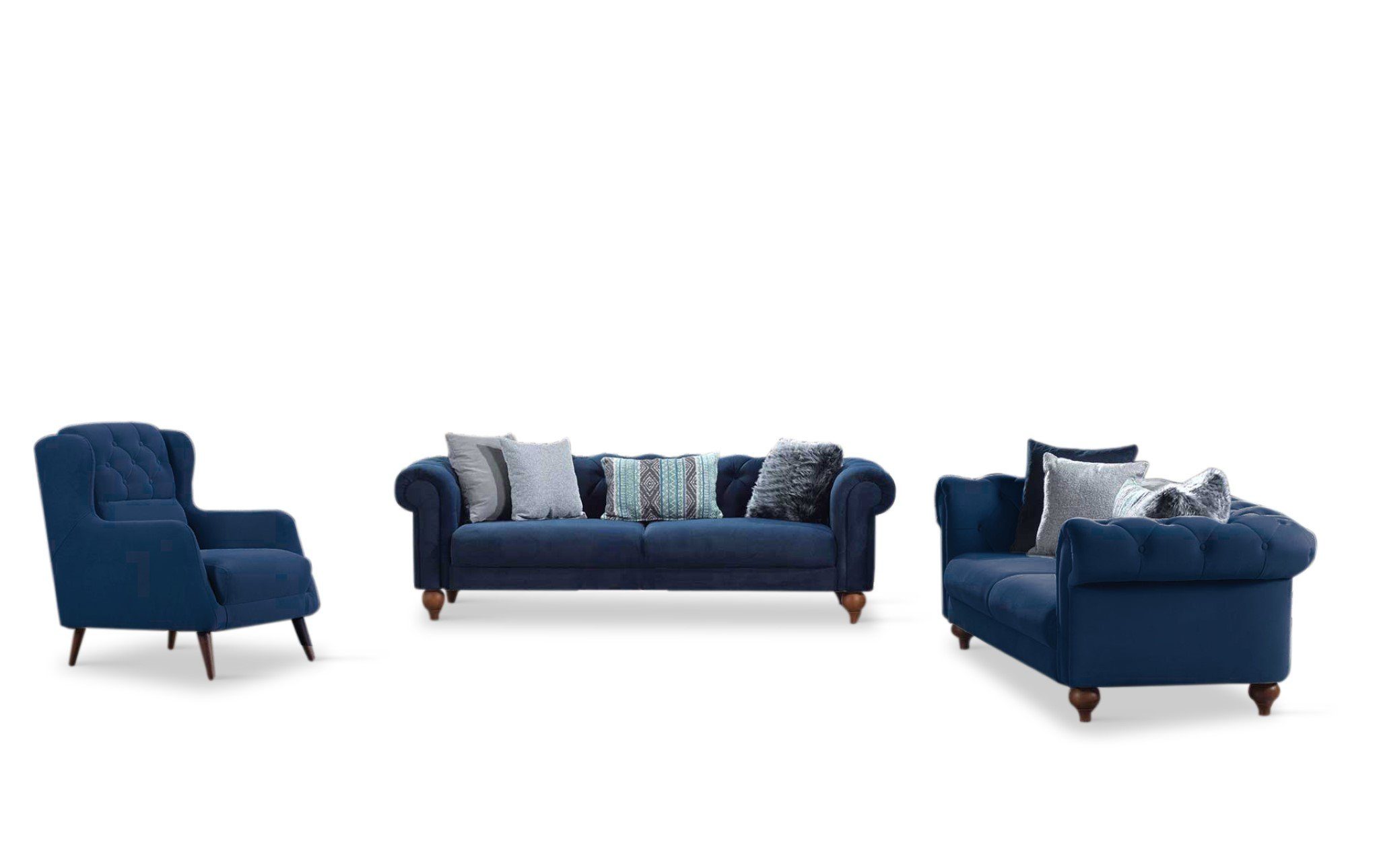 3-Sitzer, 2-Sitzer (Spar-Set), + Sessel, FERMINA inkl. Kissen Blau Polstergarnitur Chester