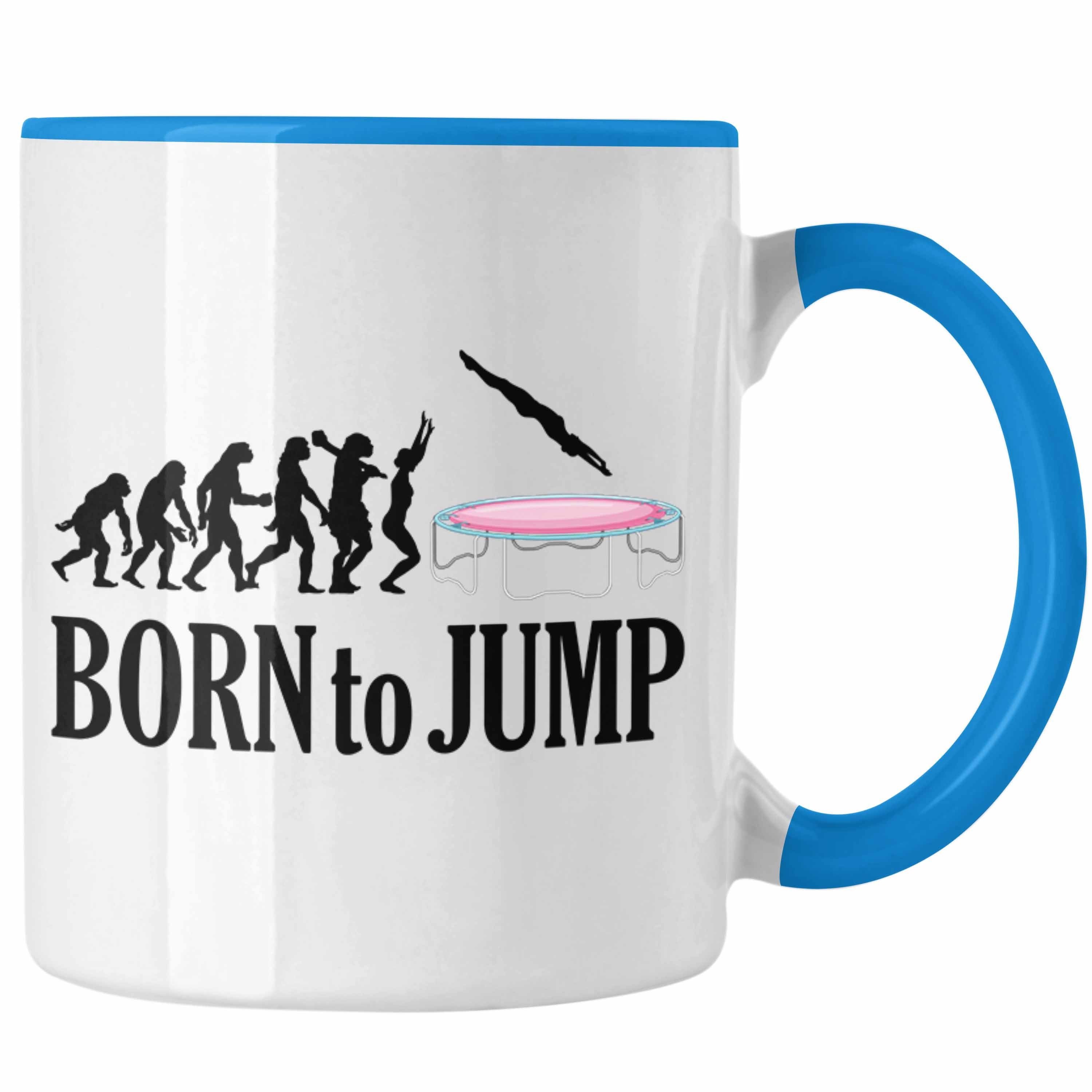 Trendation Tasse Born To Jump Tasse Geschenk Trampolin Fitness Mädchen Frauen Blau