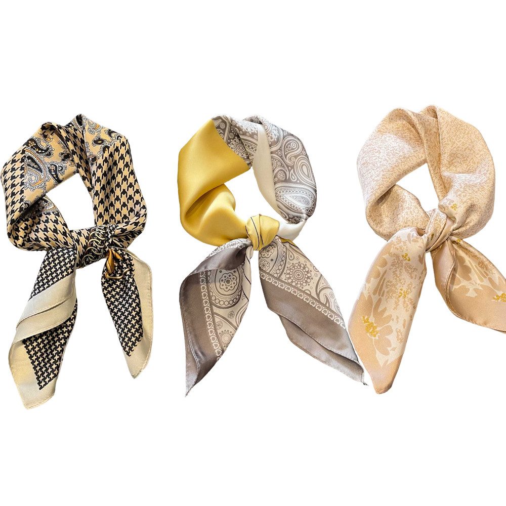 Zaewry Seidentuch Damen Seide Gefühl Schal Halstuch Schal Frauen Seidenschal, (3-St), Seidentuch Scarf Bandana Taschentuch Ansatz Handgelenk