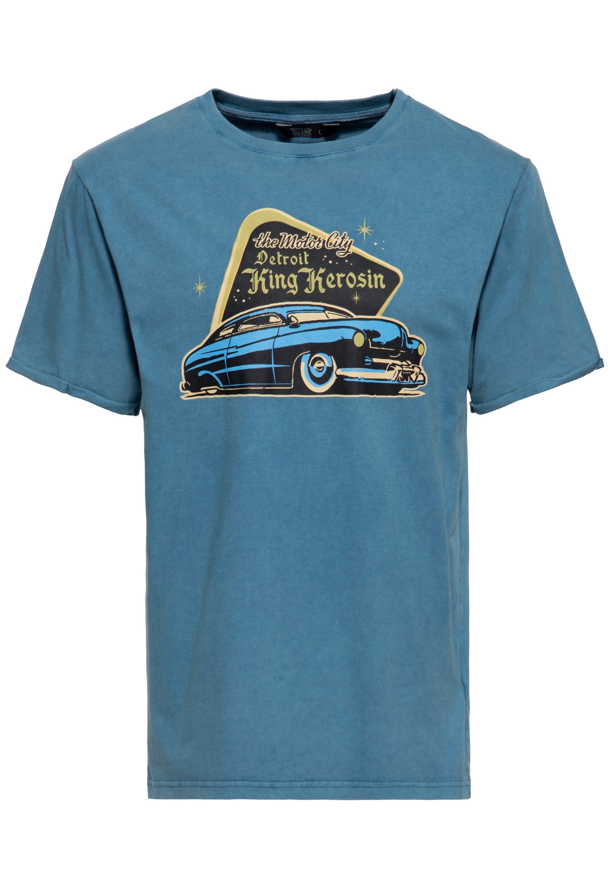Greaser KingKerosin Print-Shirt Oil-Washed Detroit blau