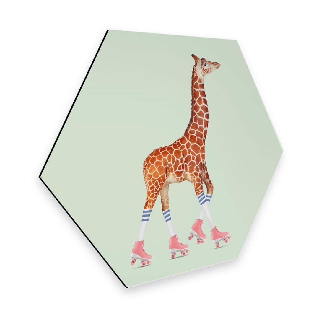 K&L Wall Art Gemälde Retro Wandschild Poster Roller Skater Giraffe Vintage Deko Rollschuhe, Wanddeko Kinderzimmer | Gemälde