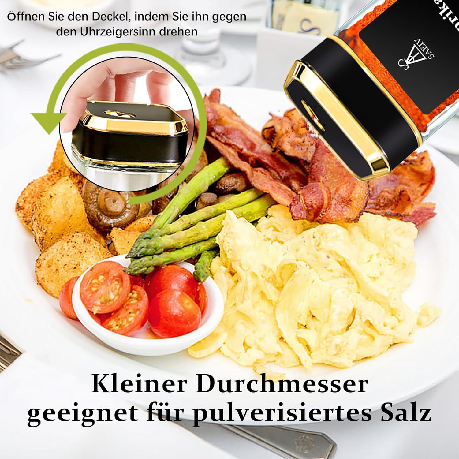 KingLux Gewürzbehälter 360° Rotation 120ml Gewürzgläser Eckig Set, Drei Kaliber, borosilikatglas, (Set, 12-tlg) – Bild 4 von 5