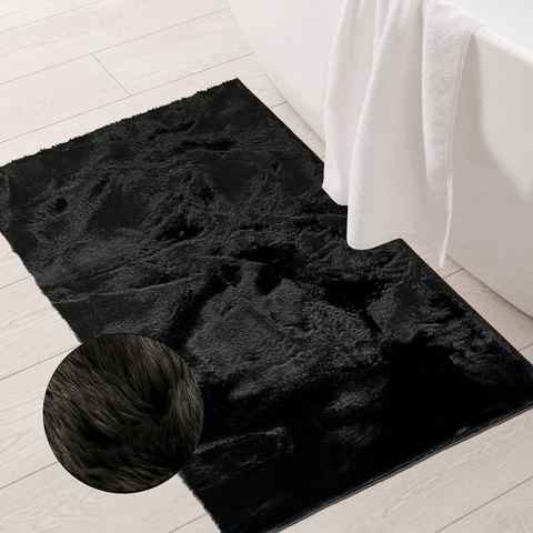 Badematte Luxuriöser weicher Edelteppich für Badezimmer in schwarz Teppich-Traum, Höhe 11 mm, Polyester, Rechteckig, Rechteckig