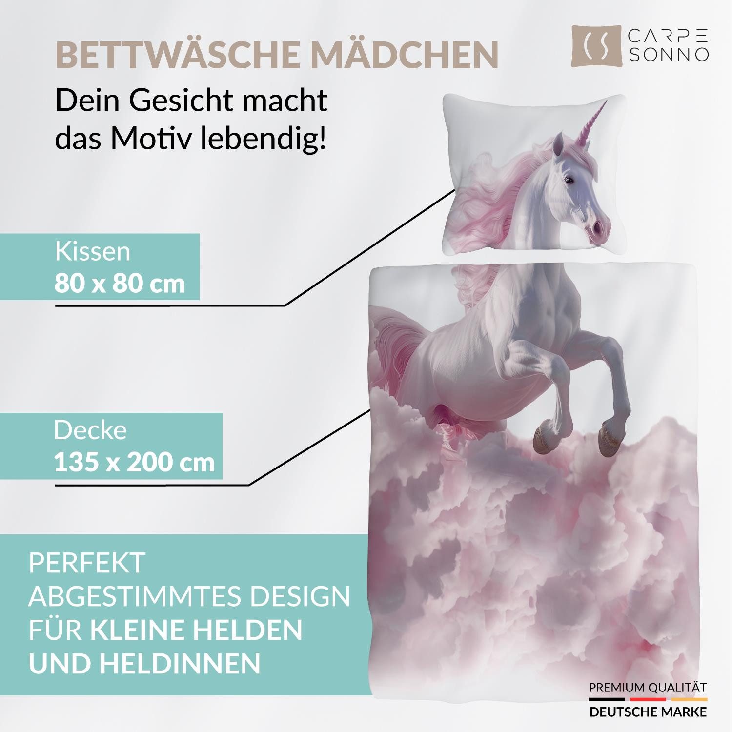 Carpe Sonno Kinderbettwäsche 135x200 Mädchen Einhorn Baumwolle Rosa Pink Pf günstig online kaufen