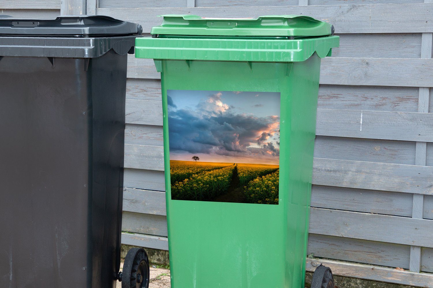 - Sonnenuntergang Abfalbehälter (1 Blumen Container, St), MuchoWow Mülleimer-aufkleber, Mülltonne, - Wandsticker Sticker, Gelb