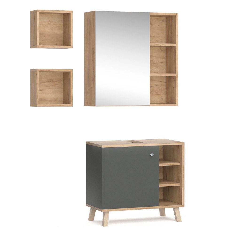 Vicco Badmöbel-Set Senyo, Anthrazit/Goldkraft Eiche, 3 günstig online kaufen