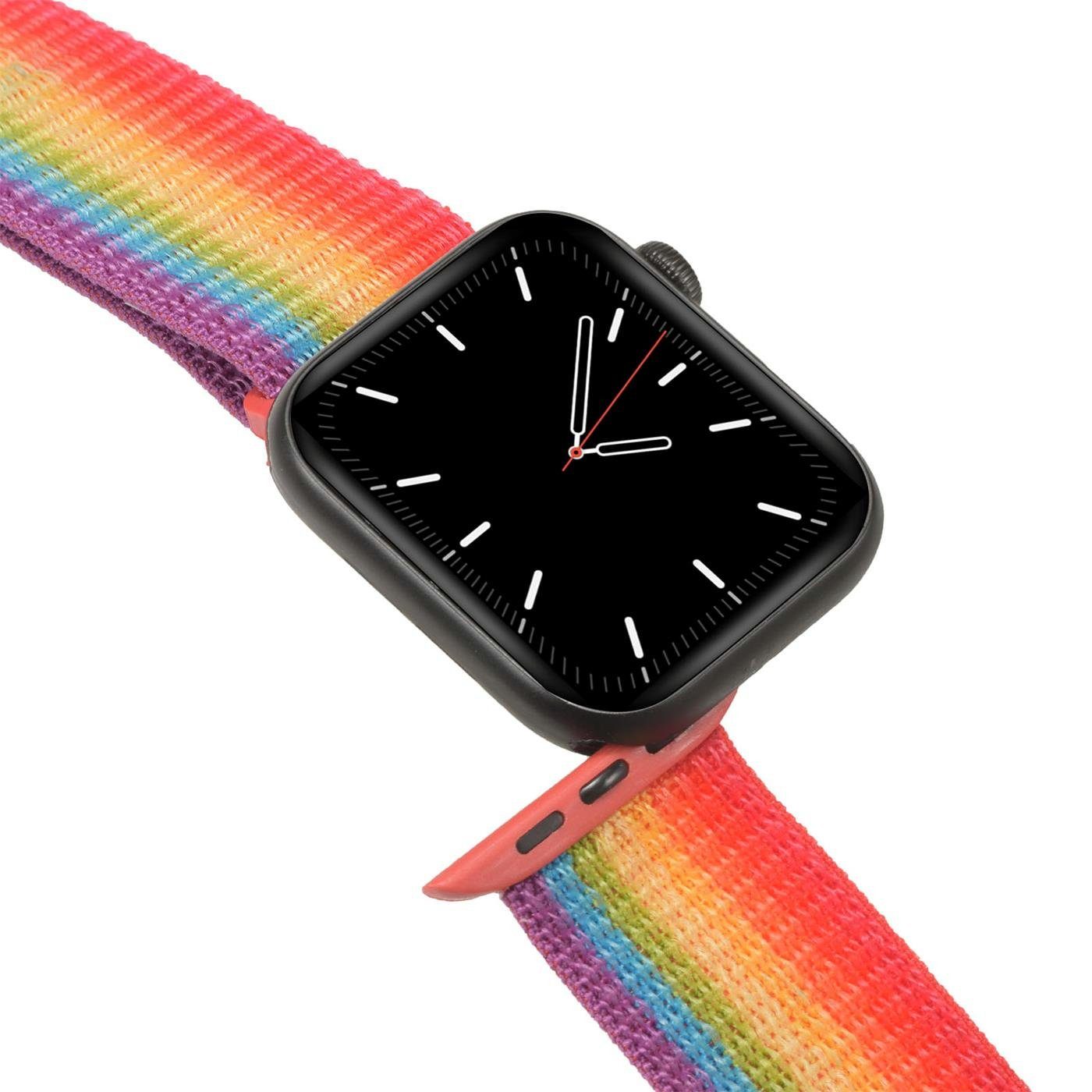 Serie 45mm 8 mit mit Klettverschluss Rainbow für Watch Apple Gehäuse, Stoff Smartwatch-Armband Uhren Nylon Band Ersatz CoolGadget