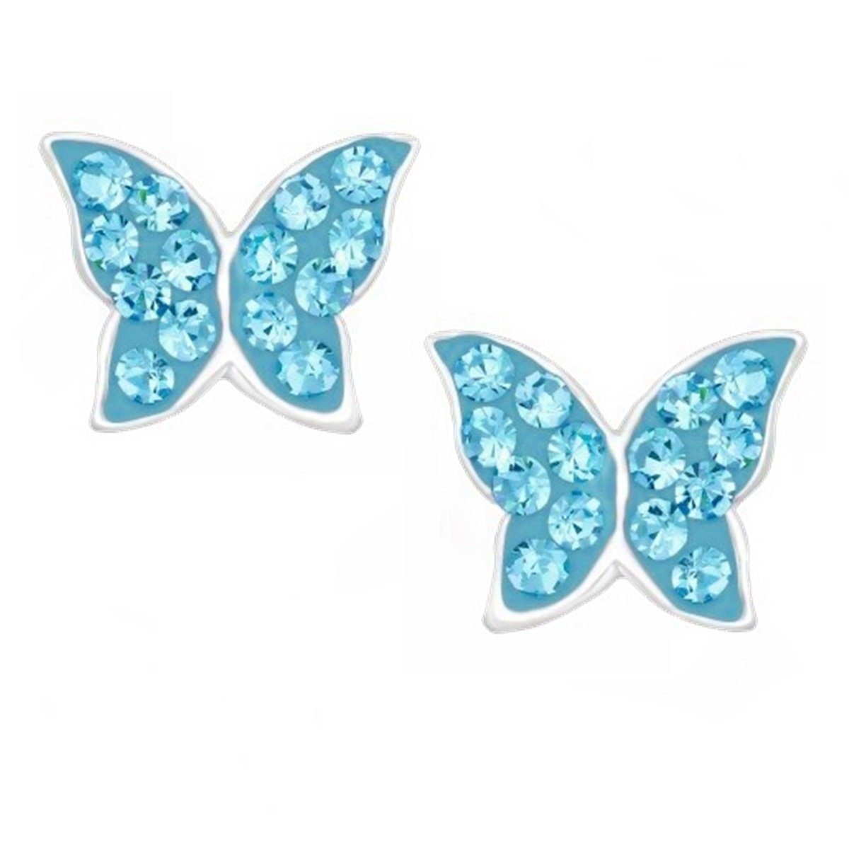 Goldene Hufeisen Paar Ohrstecker Schmetterling Ohrstecker Ohrringe aus 925 Sterling Silber mit Kristall (1 Paar, inkl. Etui), Mädchen Kinder Geschenkidee Blau