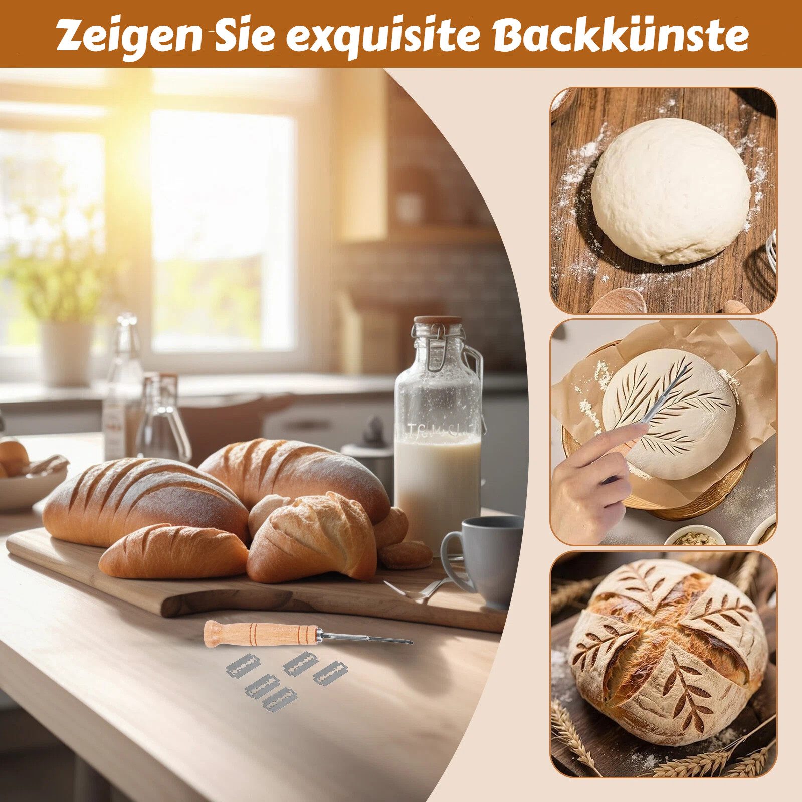 BlingBin Gärkorb 10-teiliges Gärkörbchen für Brotteig, Sauerteig-Starter-Set mit Liner, (10er Set 10-tlg), Brot Backen Werkzeuge, Sauerteig Brot Backen Zubehör  – Bild 5 von 5