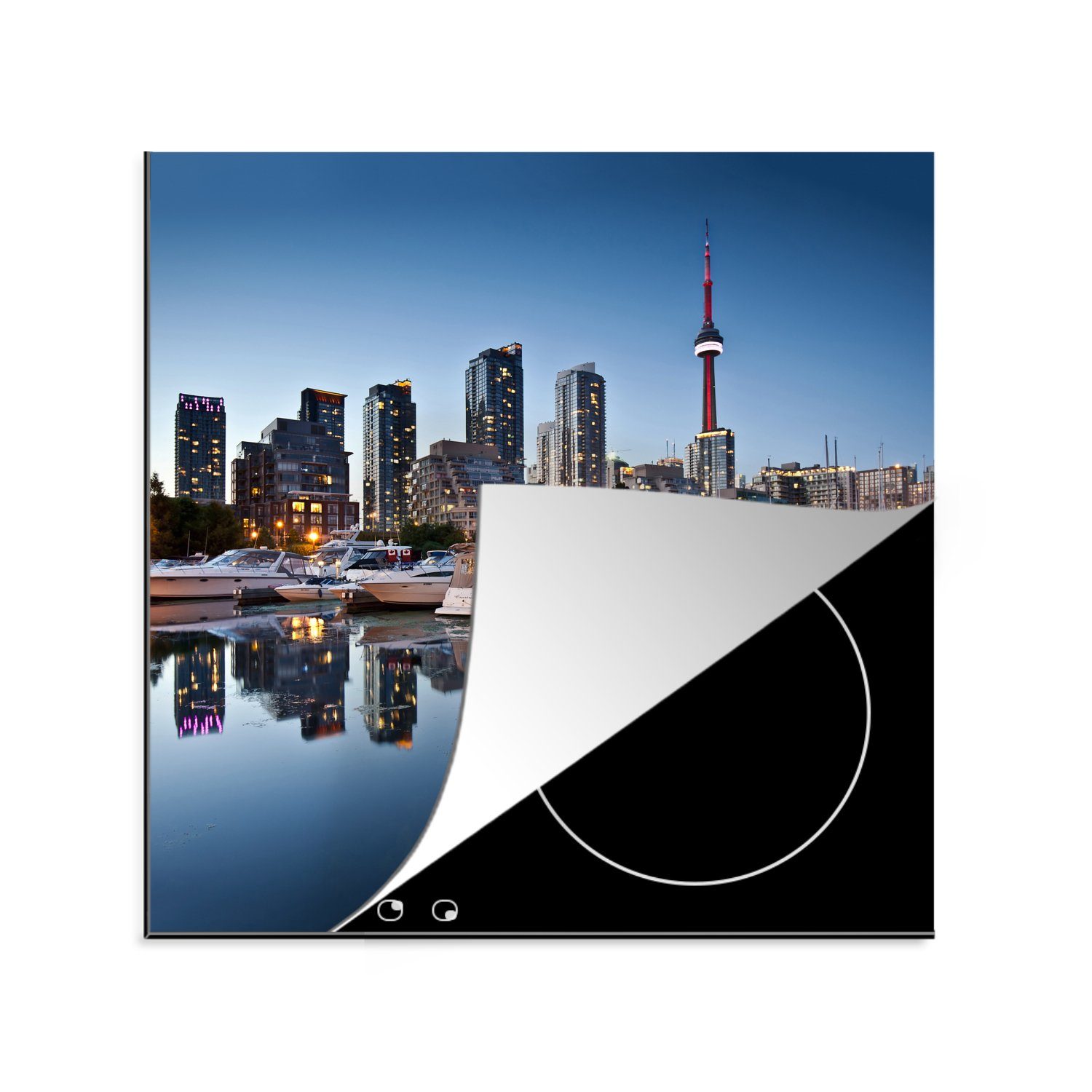 MuchoWow Herdblende-/Abdeckplatte Die Gebäude Torontos spiegeln sich im Wasser, Vinyl, (1 tlg), 78x78 cm, Ceranfeldabdeckung, Arbeitsplatte für küche