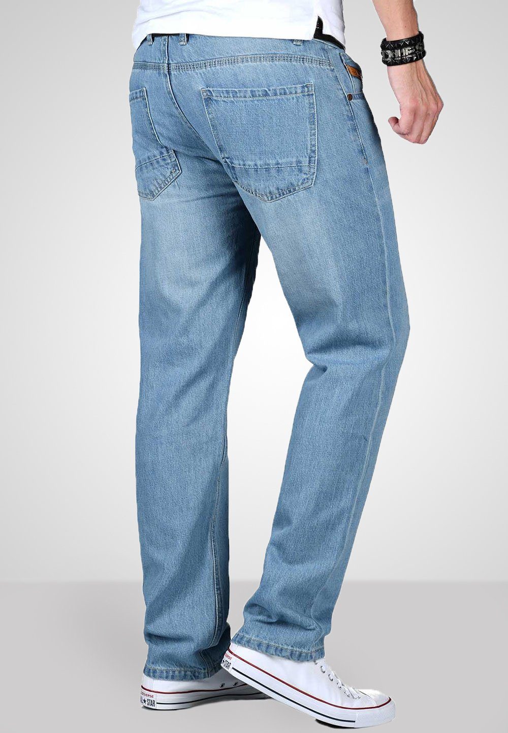 Maurelio Modriano Straight-Jeans Herren Straight Fit – Klassische 5-Pocket Denimhose Klassische Jeans, 100 % Baumwolle mit Knopfleiste und Markendetails – Bild 3 von 4