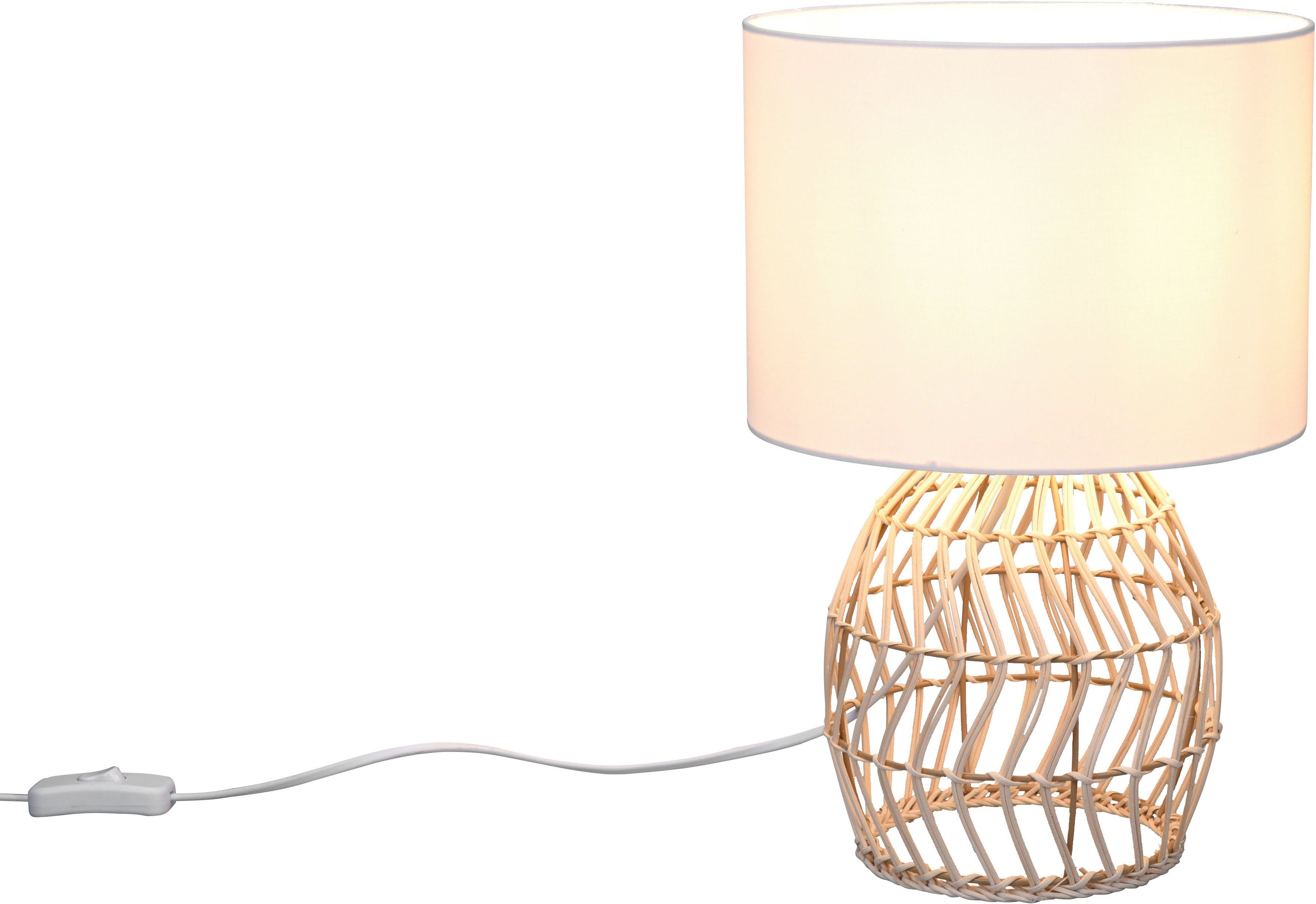 Reality Leuchten Schreibtischlampe Rike, Ein-/Ausschalter, ohne Leuchtmittel, warmweiß - kaltweiß, Boho Tischleuchte Rattan mit Stoffschirm, Schalter, exkl 1xE27 max 40W