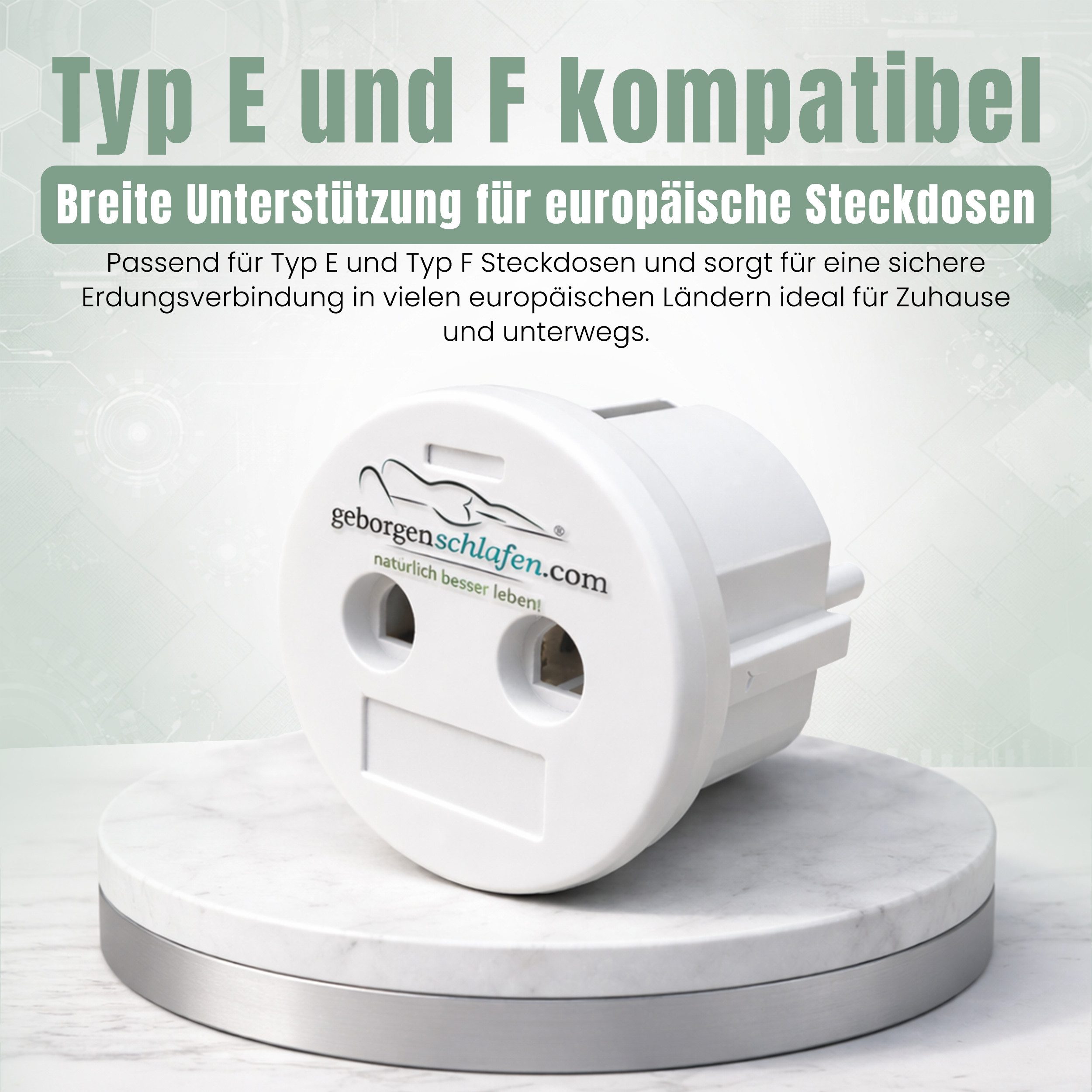 geborgenschlafen Schuko-Stecker Erdungsstecker EU – Sicherer Anschluss für Bettlaken & Erdungssysteme, (1-St), – Zuverlässiges Zubehör für Erdungsbett & Matten