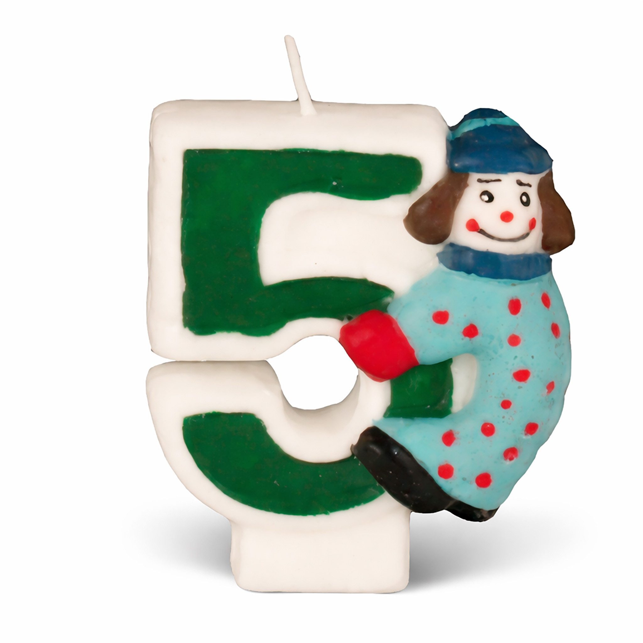 PAPSTAR Geburtstagskerze, Geburtstagskerze Zahl 5 mit Clown 8cm Grün