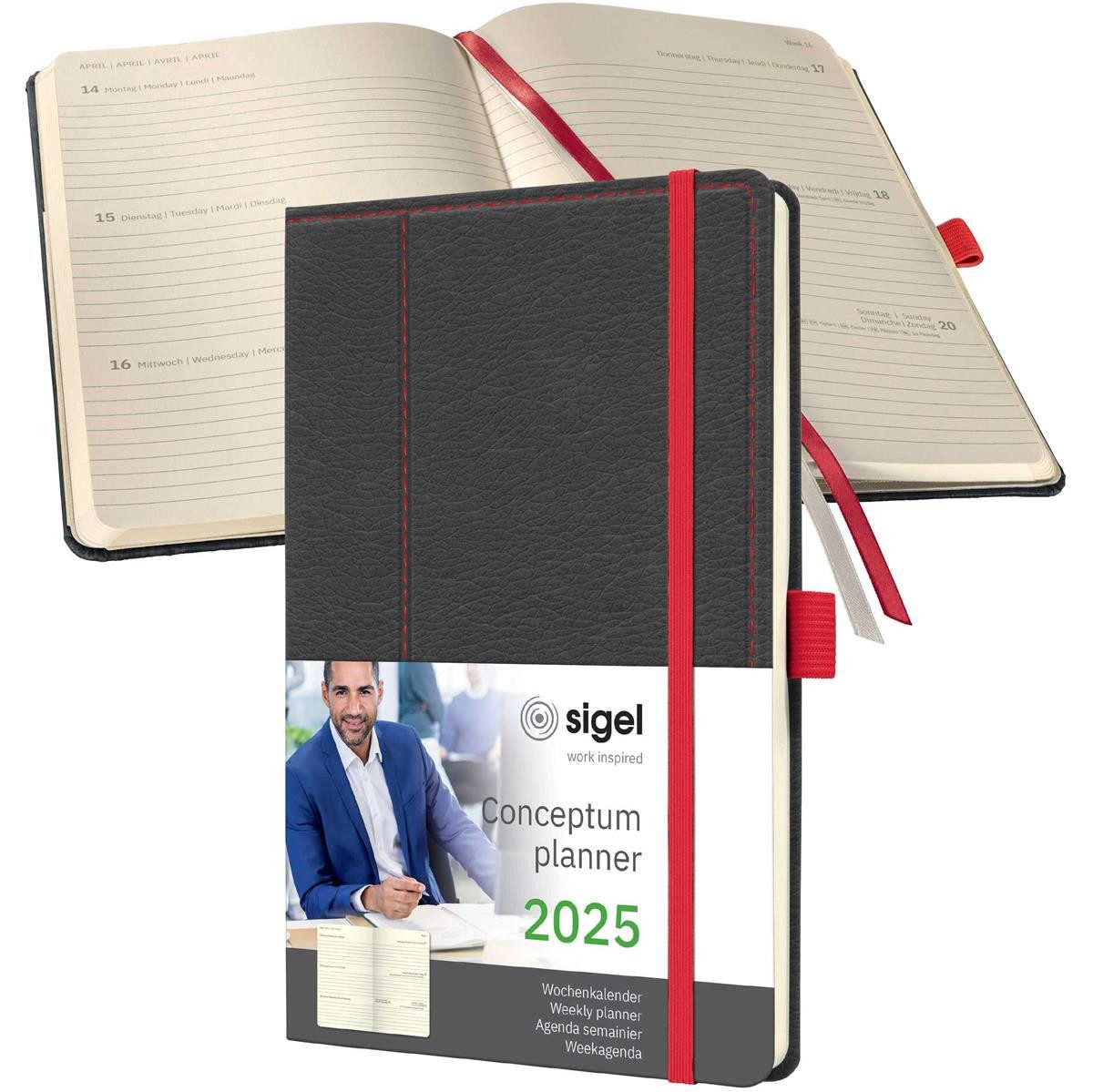 Sigel Taschenkalender Buchkalender Conceptum - 1 Woche / 2 Seiten ca. A5 Hardcover Casual gr