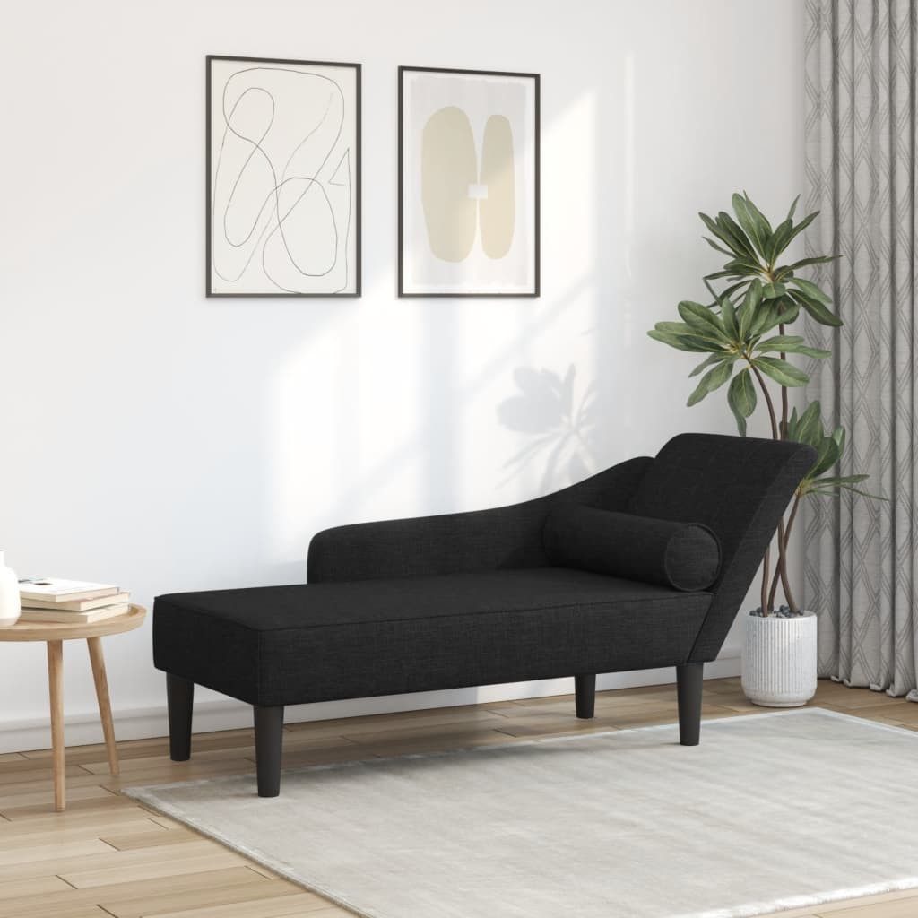 vidaXL Chaiselongue Chaiselongue mit Kissen Schwarz Stoff, 1 Teile