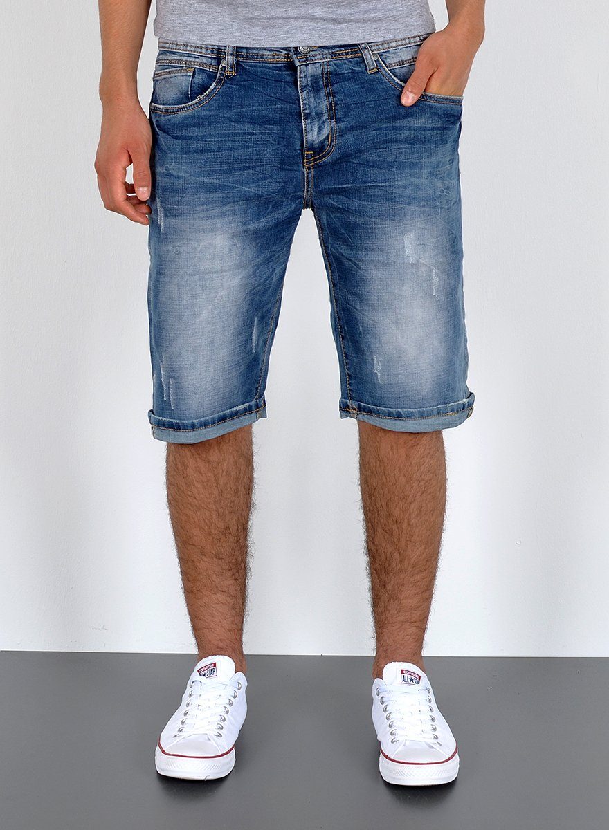 Herren / Rissen Große A360 Herren Hose mit Blau Jeans ESRA Capri 5 mit Jeanshose, Herren Capri Herrren Straight mit Comfort Größe, Jeansshorts bis mit Hose, Jeansshorts Jeans Regular Hose Look, Waschung Pocket, Herren Stretch, kurze kurze A415 Capri Shorts Plussize Shorts Jeans Herren Jeans Jeanshose Herren Destroyed Übergröße