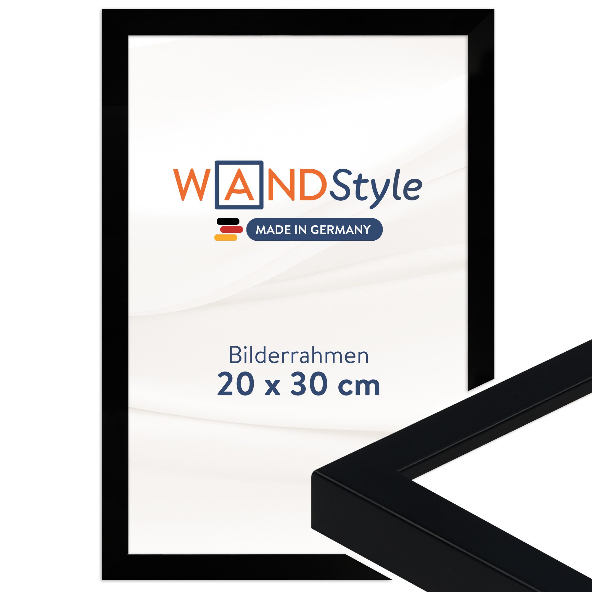 WANDStyle Bilderrahmen H950, Schwarzer Bilderrahmen 20x30 Holz, Moderner Fotorahmen Schwarz 20x30