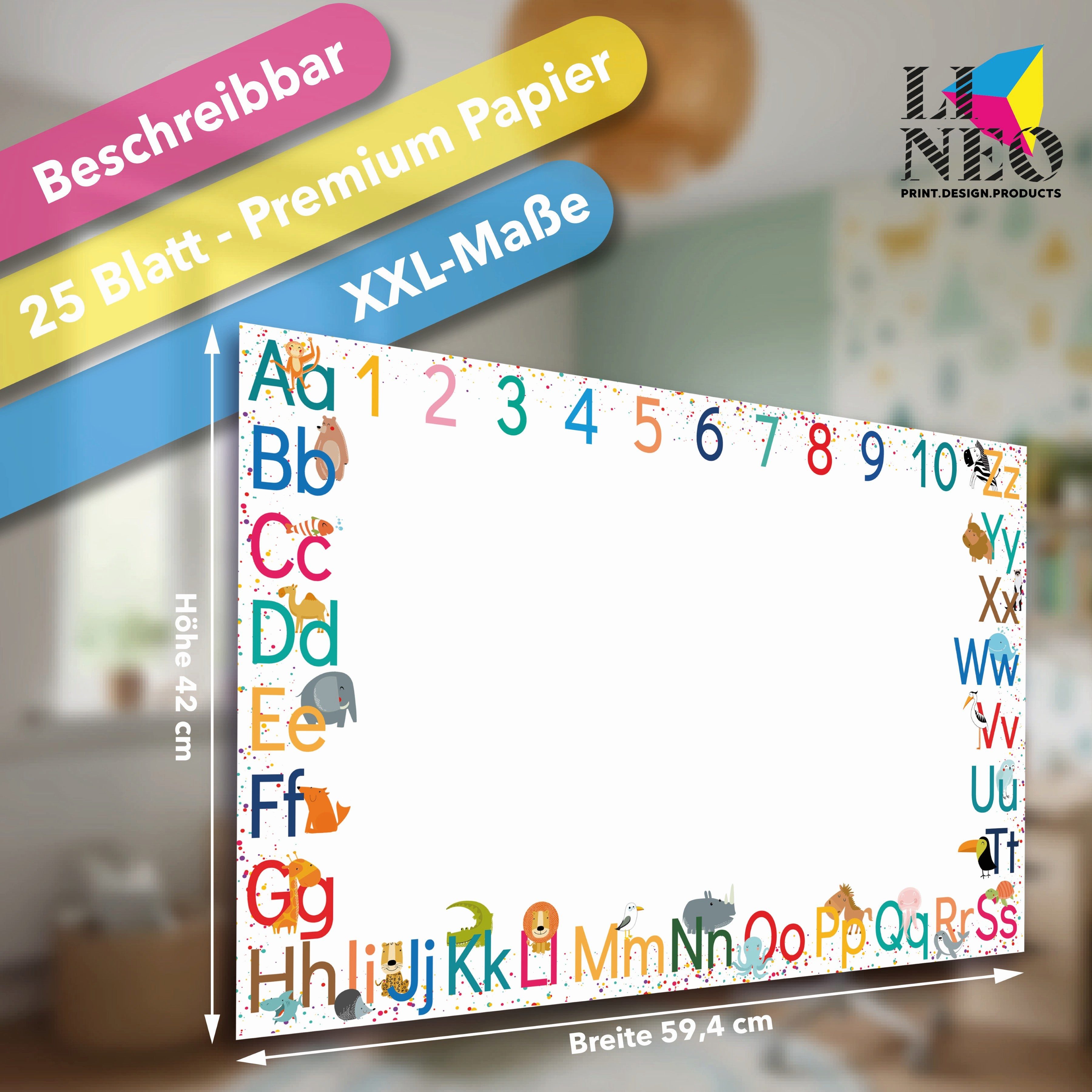 Lineo Schreibtischunterlage Schreibtischunterlage Papierblock Alphabet 60x42 cm