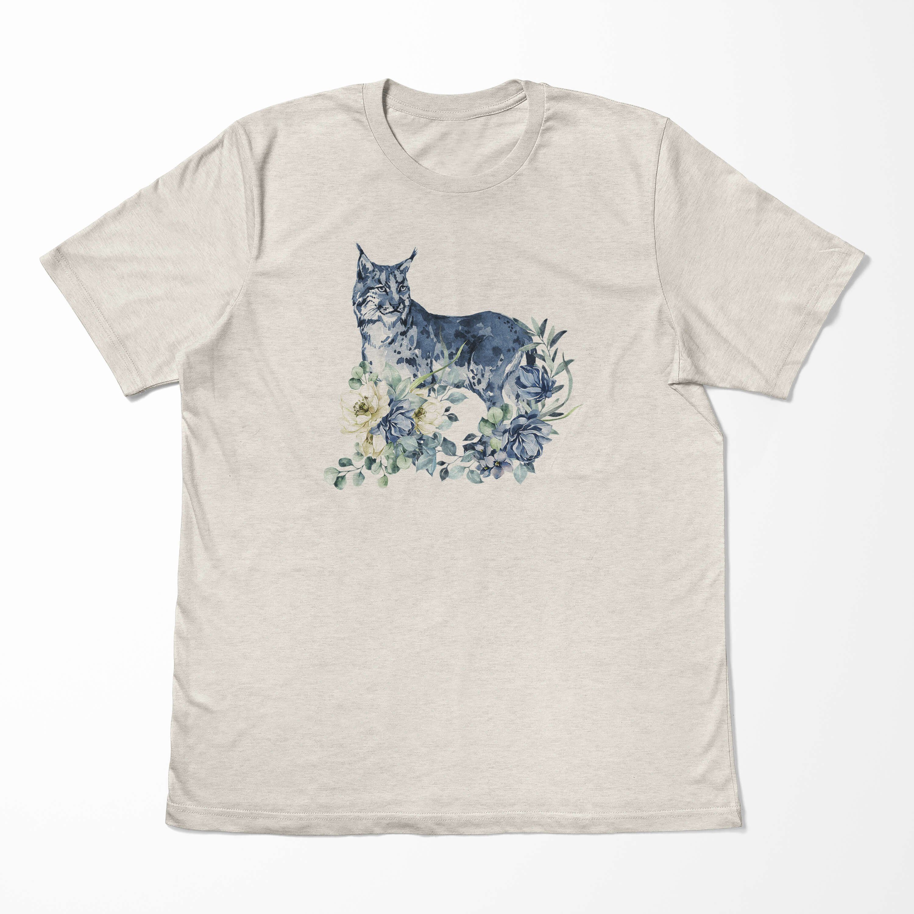 Sinus Art T-Shirt Herren Shirt (1-tlg) Motiv Ökomode gekämmte Luchs Aquarell aus Bio-Baumwolle T-Shirt Nachhaltig 100% Blumen