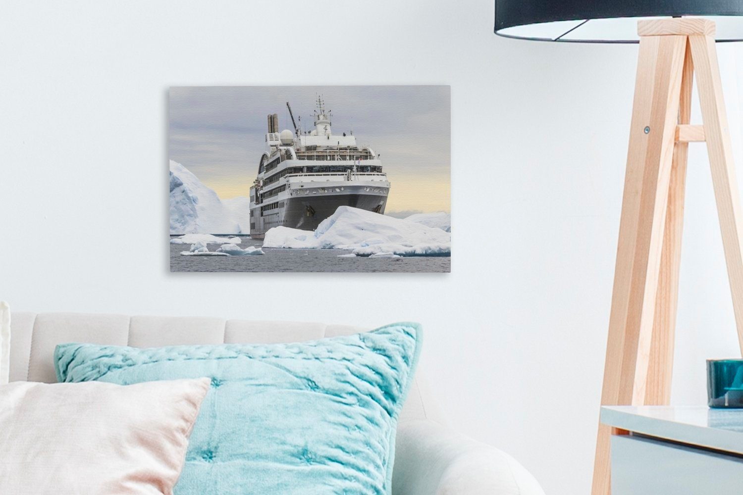 cm (1 Leinwandbilder, Kreuzfahrtschiff zwischen 30x20 Aufhängefertig, Wandbild Ein St), Wanddeko, Leinwandbild Eisblöcken, OneMillionCanvasses® den