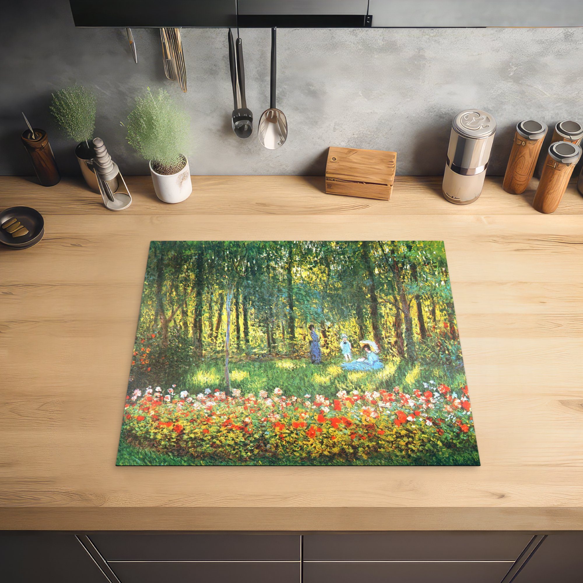 Monet, die Familie Ceranfeldabdeckung Vinyl, (1 Künstlers Herdblende-/Abdeckplatte Gemälde für des von im Die Induktionsmatte cm, tlg), küche, - MuchoWow Claude Garten 59x52