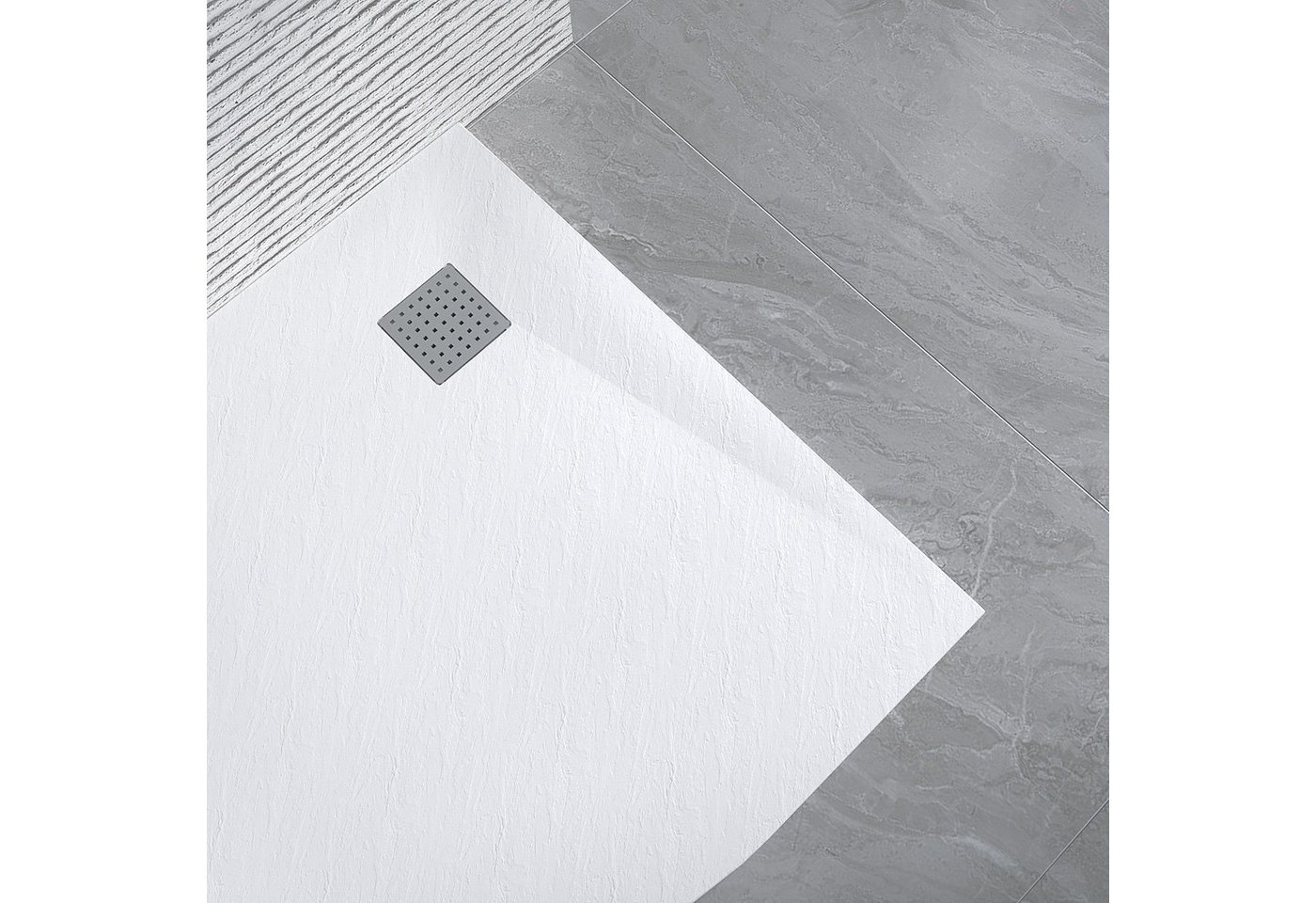 Thumbnail - AQUALAVOS Rundduschwanne Viertelkreis Duschwanne 90x90 cm Flach Rutschfeste SMC Duschtasse, Sheet-Molding-Compound(SMC),...