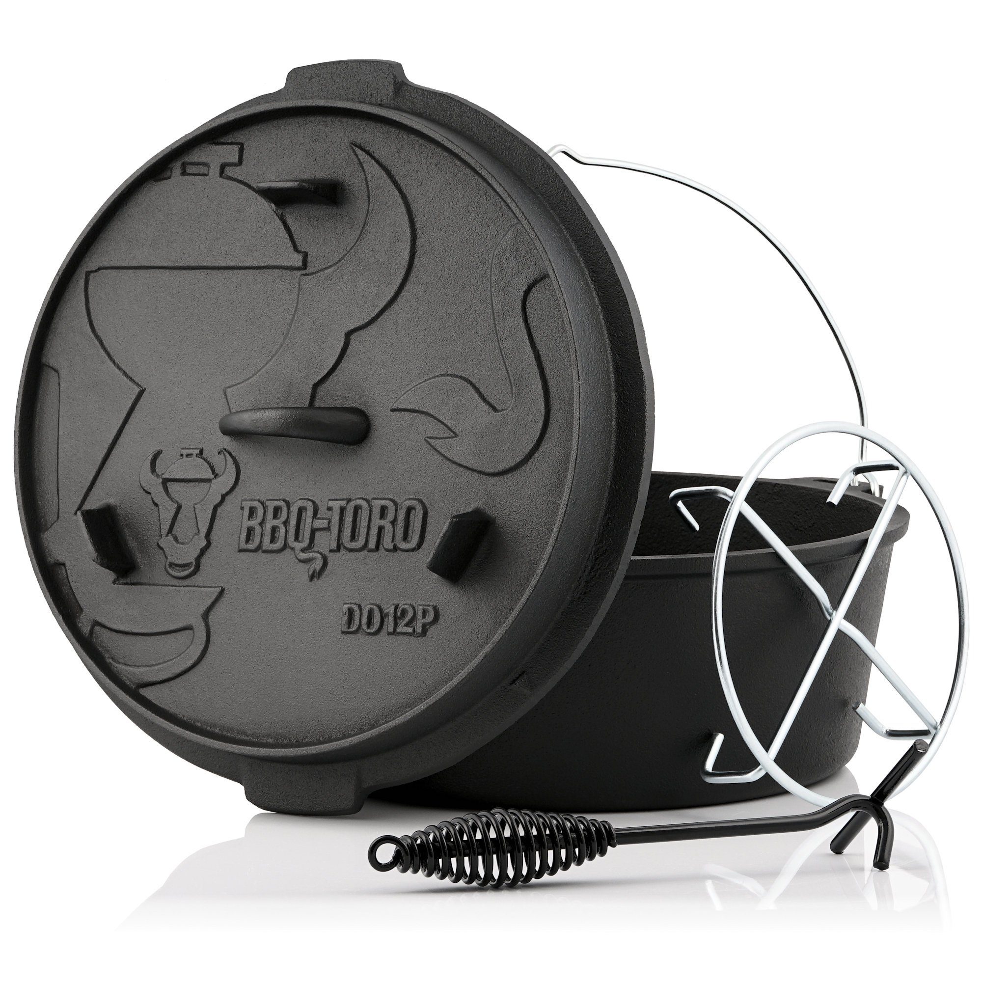BBQ-Toro Grilltopf Dutch Oven DO12PX, 13,6 L Premium Gusseisen Kochtopf Gusstopf, Gusseisen (4-tlg)
