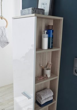 Furn.Design Hochschrank Venni (Badschrank in weiß und Eiche, 38 x 140 cm) Hochglanz lackiert