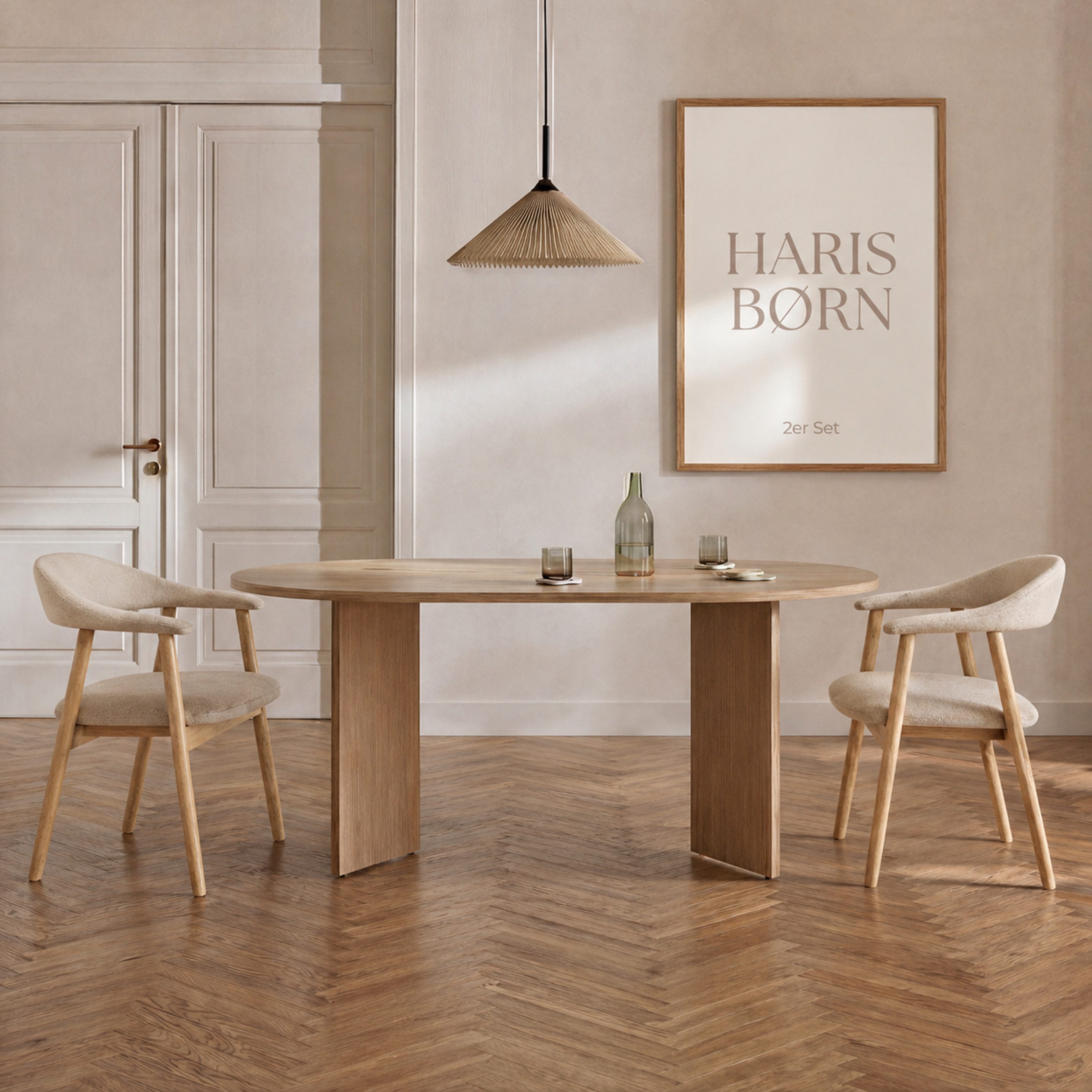 Haris Børn Esszimmerstuhl mit Armlehne ELIN (Massiv Eiche) - Polsterstühle für Esszimmer (Set, 2 St), Premium Esszimmer Stühle & Esstisch Stühle - Moderner Polsterstuhl