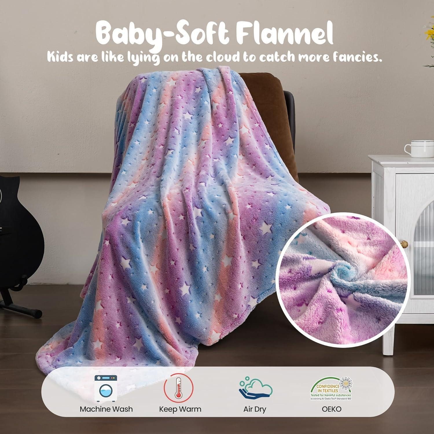 Kinderdecke Kuscheldecke Kinder GlowInTheDark Bunt-stern 3 120×150cm, LuxusKollektion – Bild 4 von 5