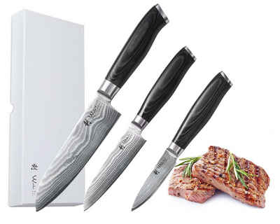 Wakoli Messer-Set Mikata 3er Damastmesser-Set Klingenlängen von 8 cm bis 17 cm mit Griff