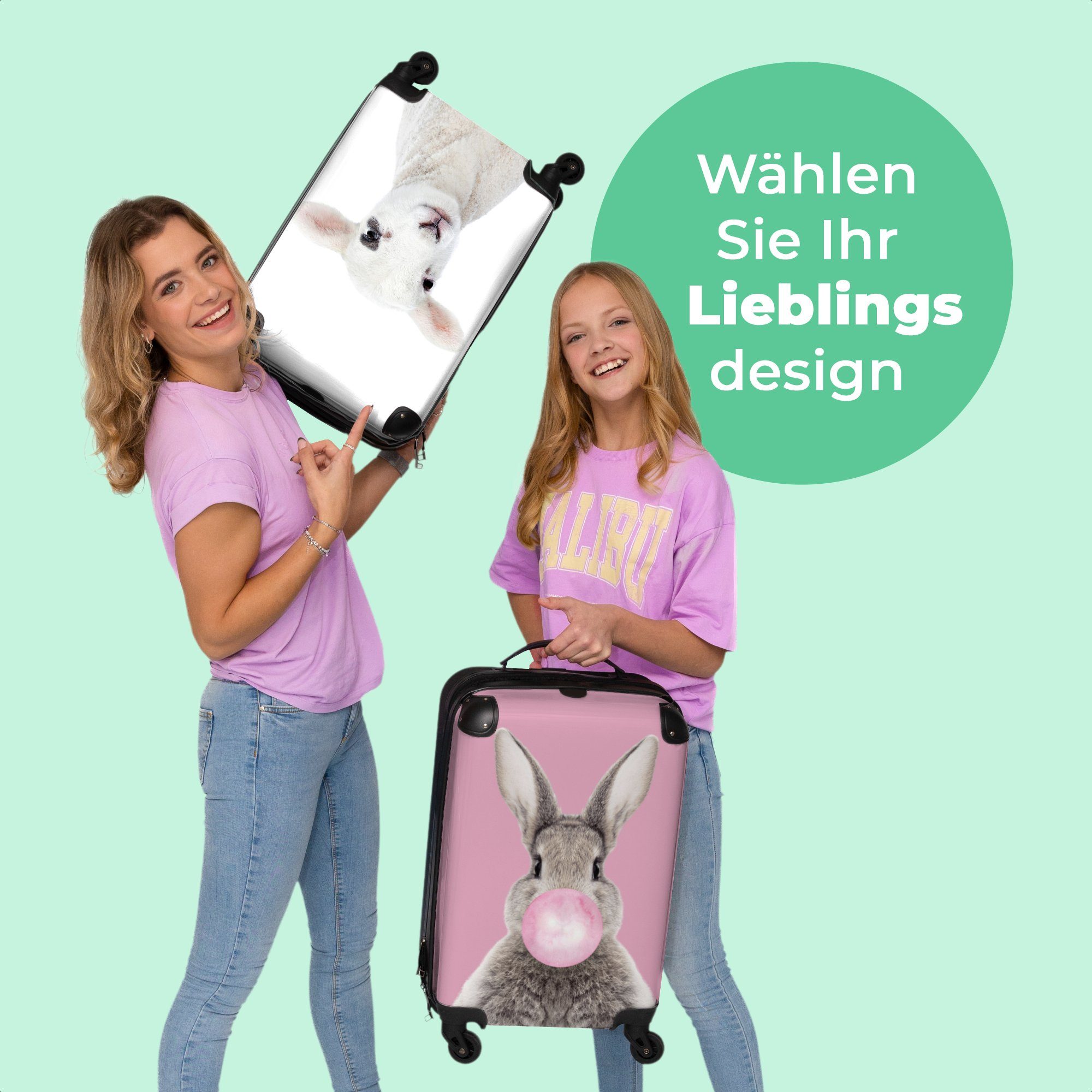 Kleine - Trolley - Weiß 4 Natur, Rollkoffer Rollen, mit Rollen Reisekoffer Handgepäck Handgepäckkoffer Tiere 4 - Lamm Cabin 55x35x20cm - NoBoringSuitcases.com©