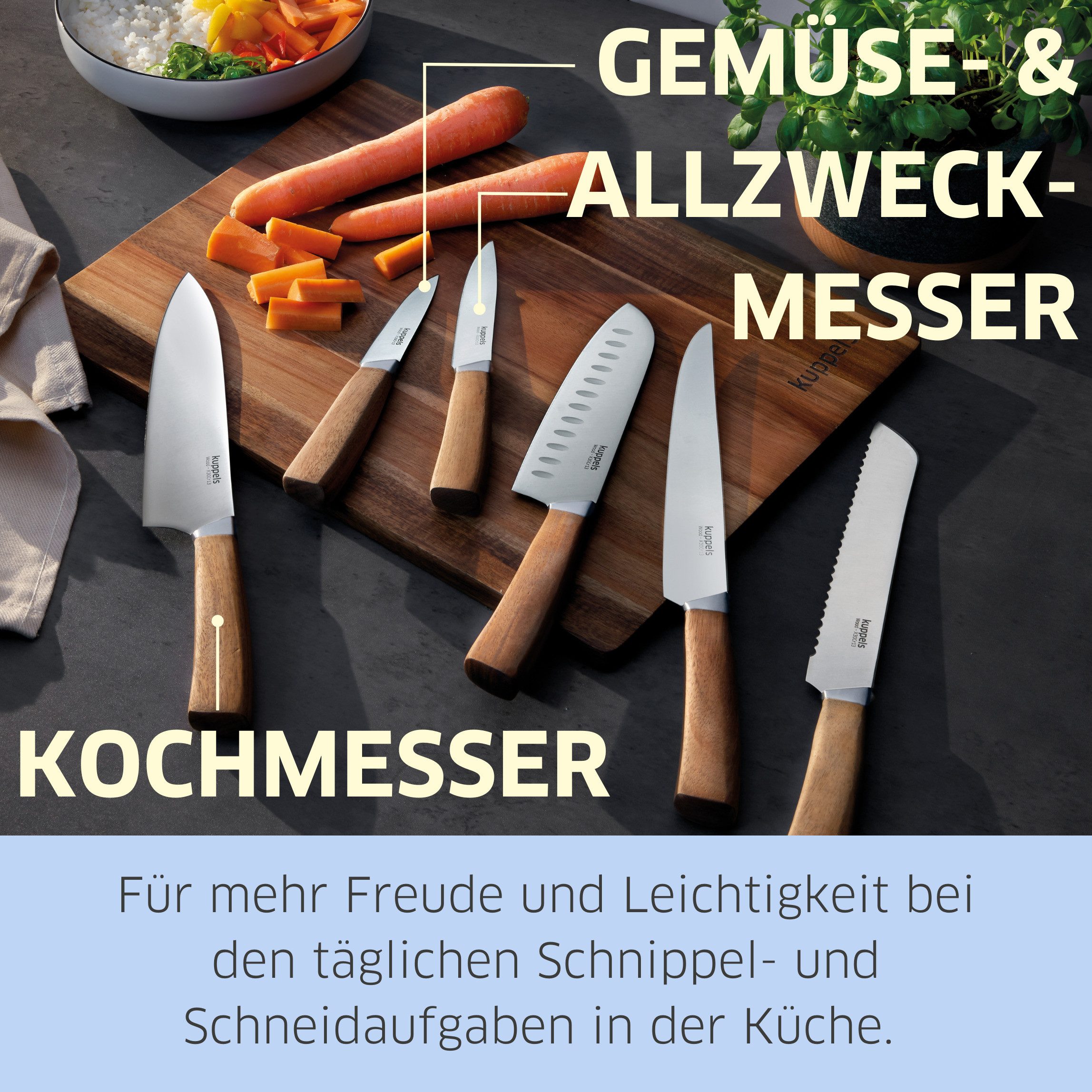 Kuppels Messer-Set WOOD (3-tlg), scharf und langlebig