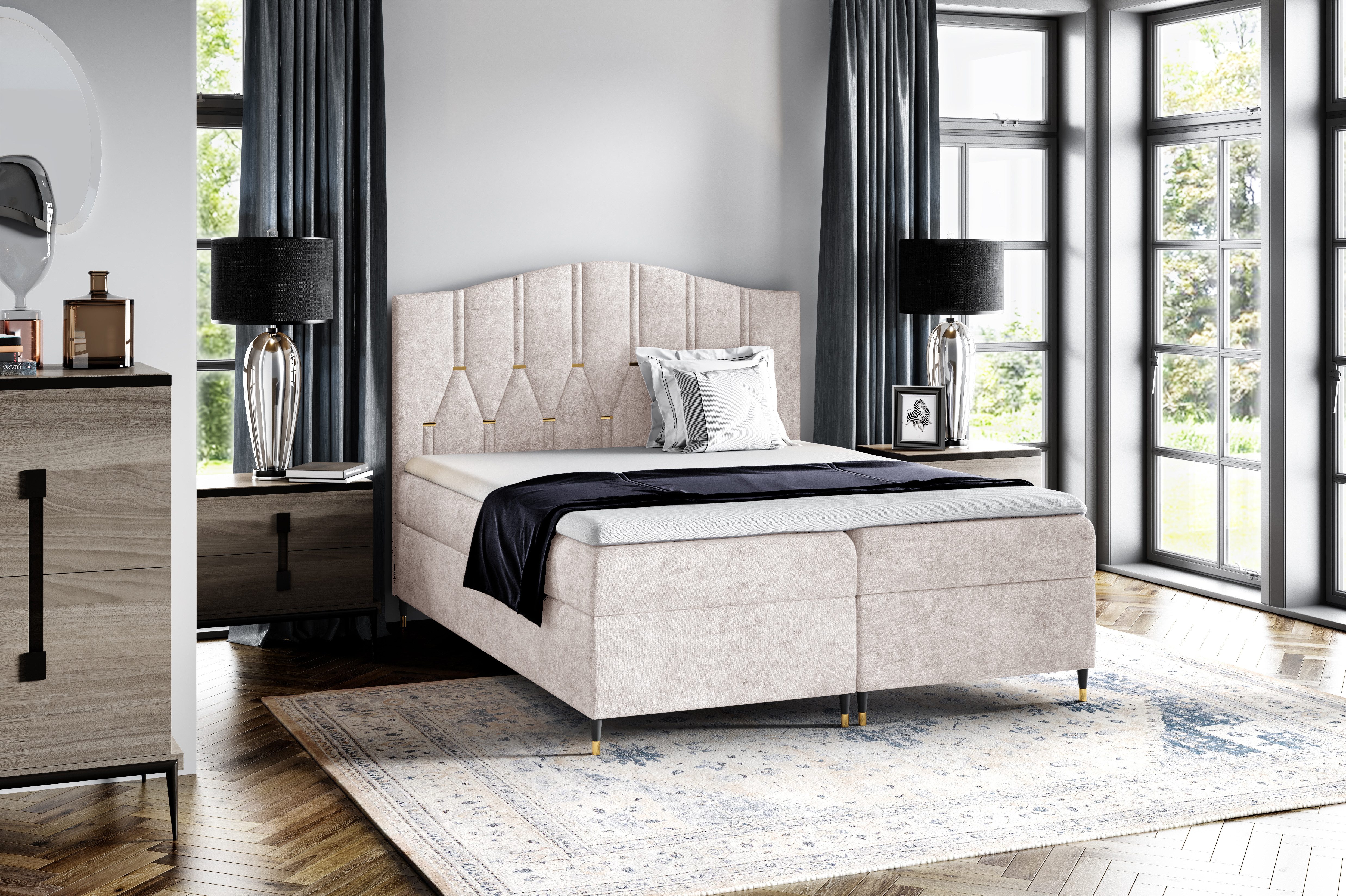 Schlaffabrik Boxspringbett VEGAS, inkl. Matratze, Topper, LED, Stauraum