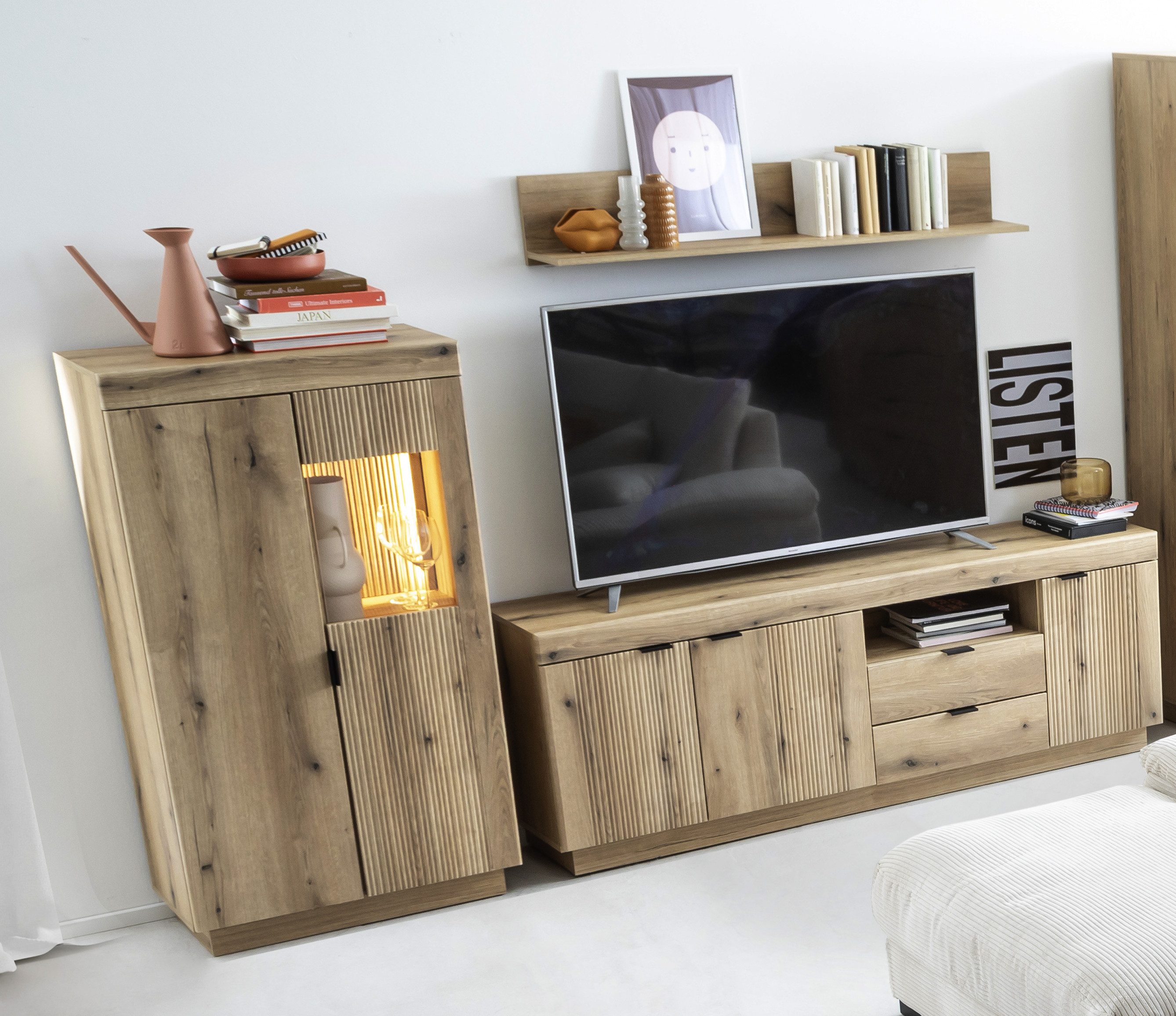 Meble Wójcik Wohnwand (3-teilig) in Coast Evoke Eiche Dekor - 266x165x40 (BxHxT), (3-teilig)