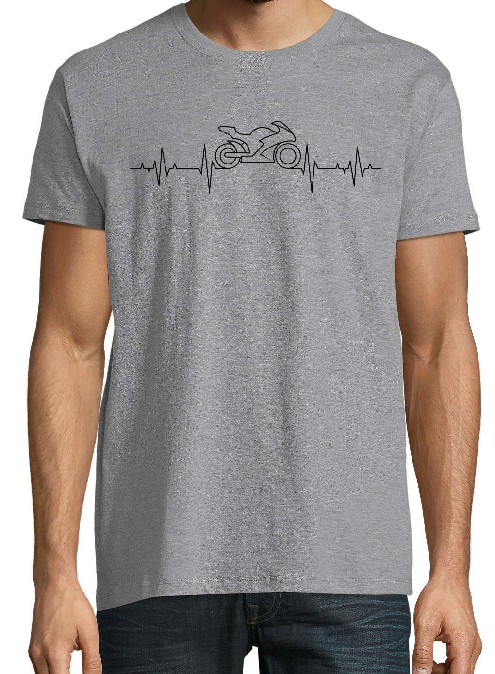 T-Shirt Aufdruck Youth Herren Designz Bike Print-Shirt Motorrad Grau mit Heartbeat modischem
