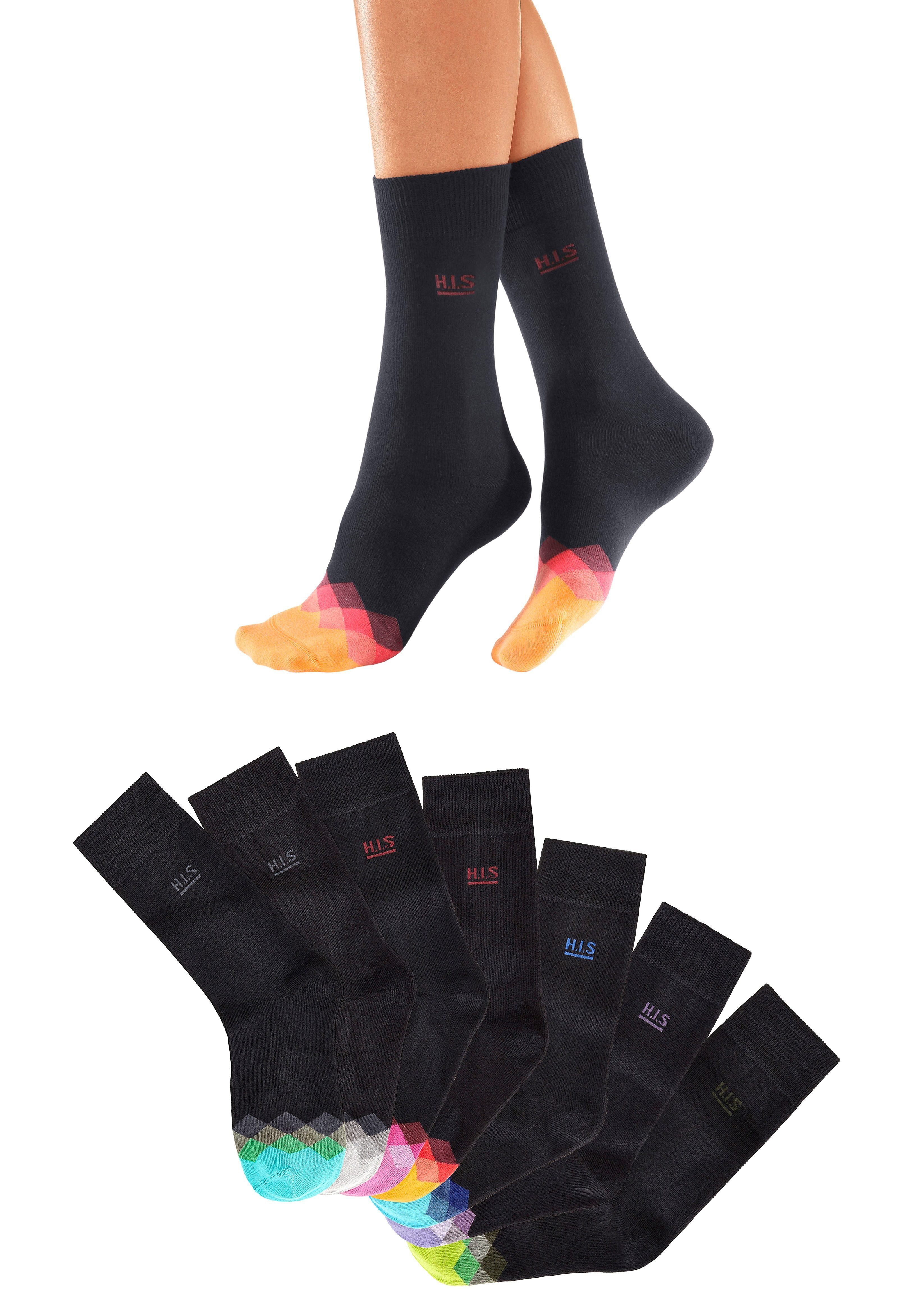 H.I.S Socken Lustige Kinder Damen Socken Atmungsaktive Baumwolle (Packung, 7-Paar, Gr. 31-34 bis 39-42) mit bunt gemusterter Spitze