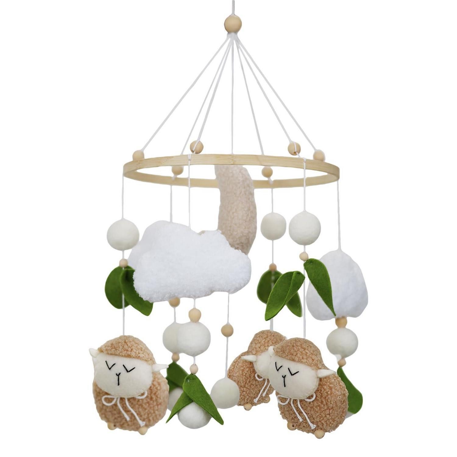 LuxusKollektion Mobile Mobile Baby Lamm 3D Schafe Mond Wolken Holz Filzbälle I